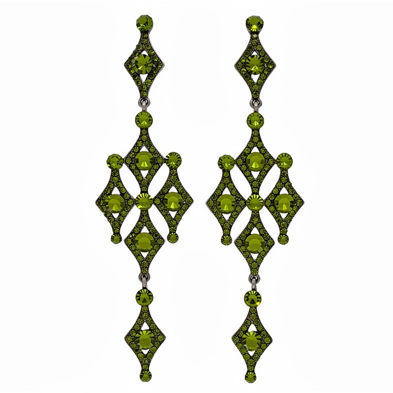 Silver W/Green Crystal Waterfall Dangle Earrings